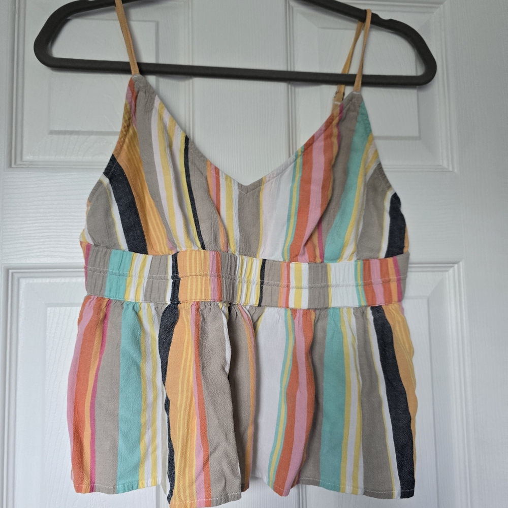 O'Neill Pink and Green Smocked Camisole Sleeveless Top